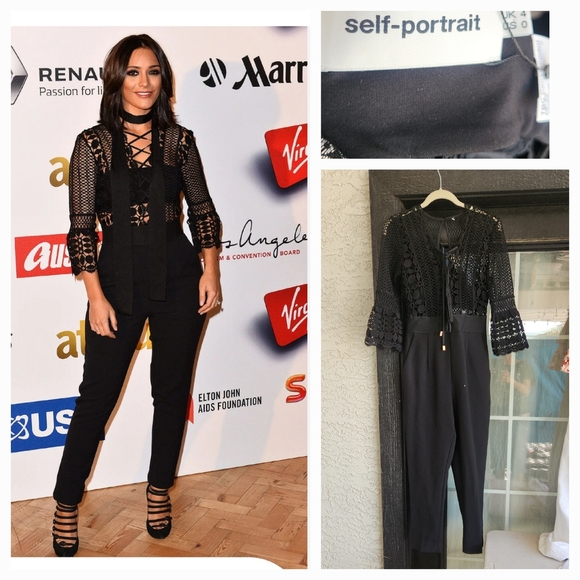 Self-Portrait Black Lace Detail Jumpsuit - Picture 1 of 2